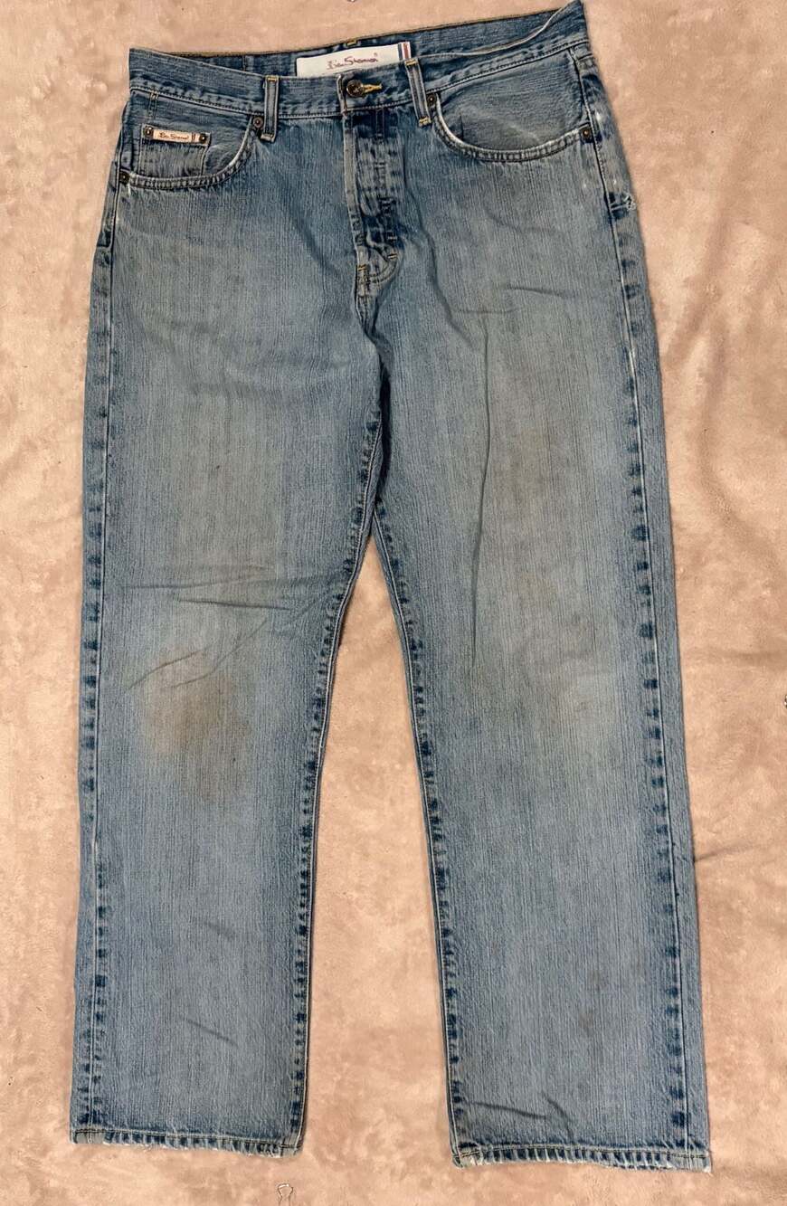 Ben Sherman Mens Light Wash Relaxed Straight Leg Denim Jeans